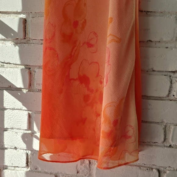 spaghetti Strap Orange Floral Slip Dress with draped hem Y2K - Picture 4 of 7